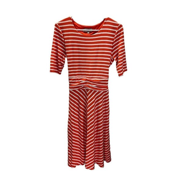 Hobbs London Orange Striped Fit And Flare‎ short sleeve Dress Size 8 - Picture 1 of 12